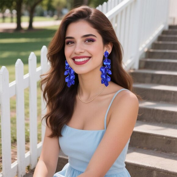 1 Pair of Long Acrylic Rose Petal Dangle Earrings Rose Flower Earrings Drop Stat - Picture 6 of 7